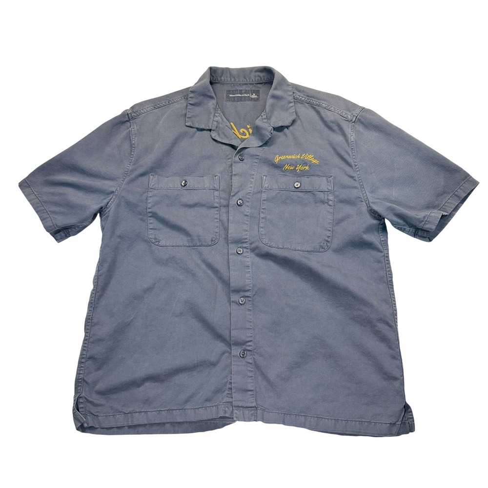Abercrombie & Fitch Button Up Shirt Mens M Greenwich Village NY Embroidered Gray